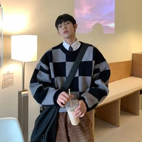 oversized plaid sweater men warm fashion casual knitted pullover men korean loose long sleeved sweater mens jumper clothes s xl