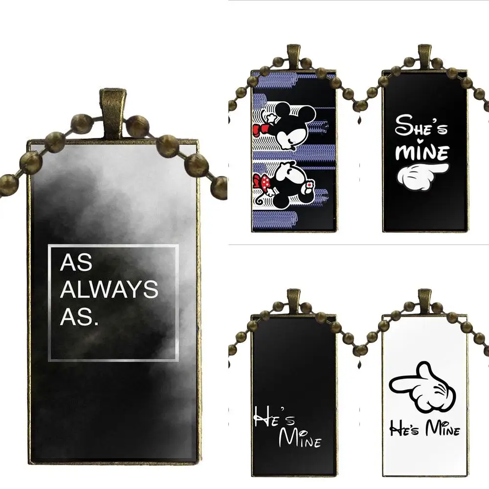 Jewelry With Steel Plated Glass Cabochon Choker Long Pendant Rectangle custom name necklace For Unisex Gift He S Mine | Украшения и