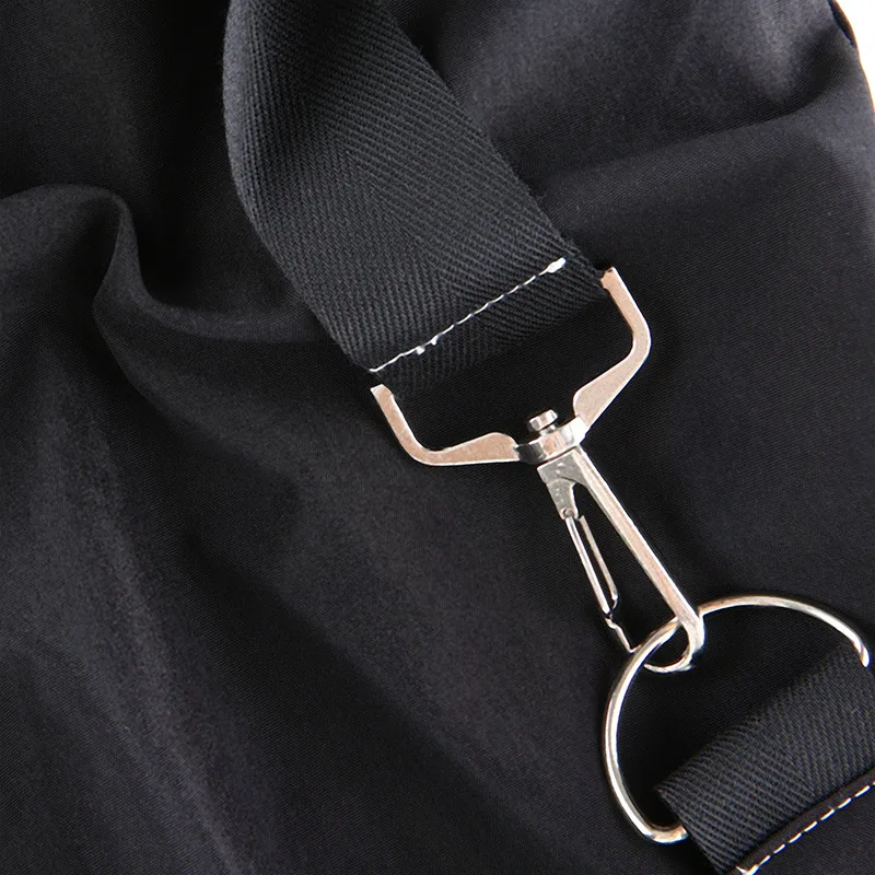 

High Quality Women Black Cargo Pants Ribbon Pockets Hip Hop Streetwear Straight Overall Trousers Pantalones De Mujer