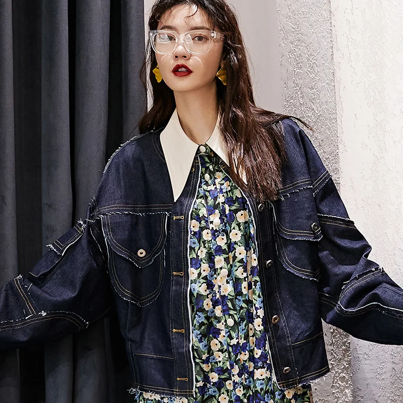 LANMREM можно отправить 2020 весеннее Модное Новое темно-синее хлопковое джинсовое