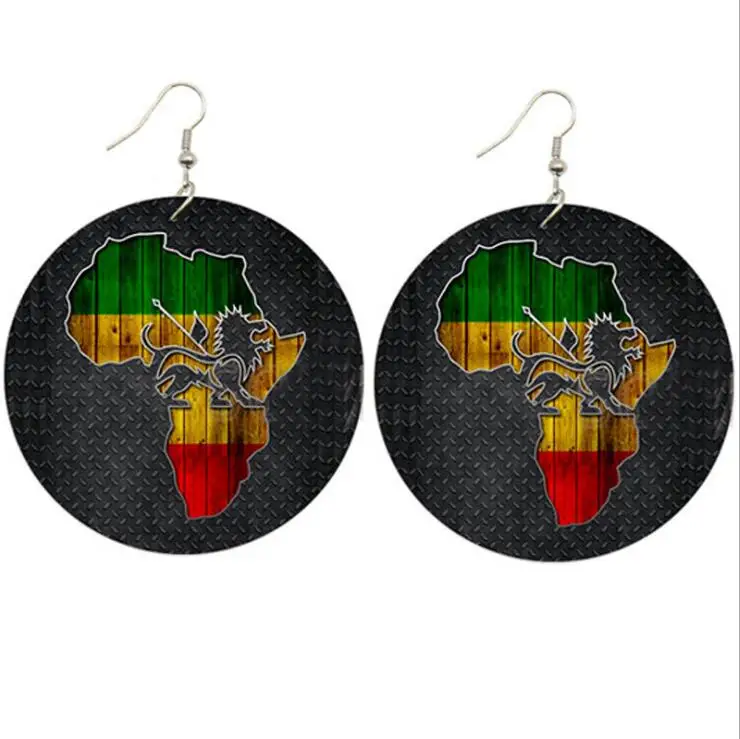 Оптовая цена круглые деревянные серьги для женщин с Африканским духом мира -