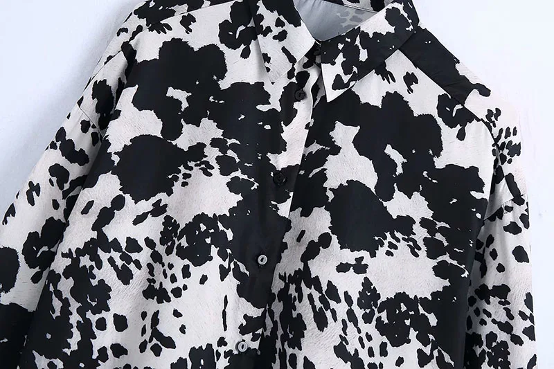 

2021 Shirts For Women Harajuku Office Lady Cows Printed OL Blouses Fashion Long Sleeve Top Tees Turn-down Collar Blusas S056