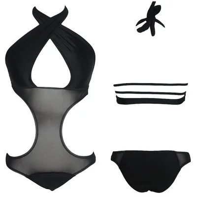

Women Swimsuit Bikini Sexy Erotic Temptation Black One-piece Sexy Cross Black Mesh Swimsuit Tight Bikini Swimsuit