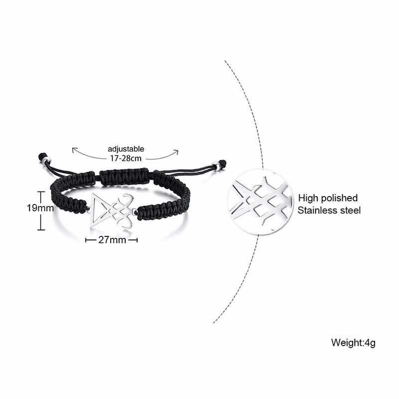 Регулируемый Черный плетеный браслет унисекс из нержавеющей стали с крестом