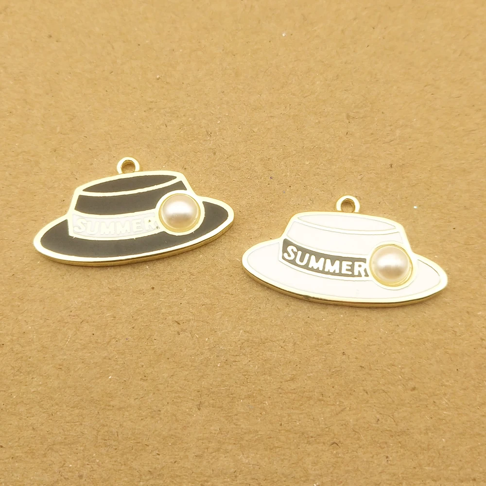 

10pcs 14x25mm enamel summer hat charm for jewelry making cute earring pendant bracelet necklace charms diy design charms