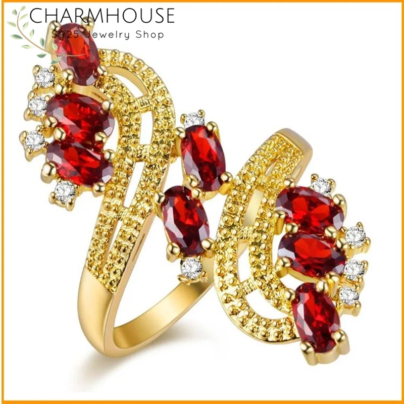 Кольца Charmhouse из 18 каратного золота для женщин цветок со стразами длинное кольцо