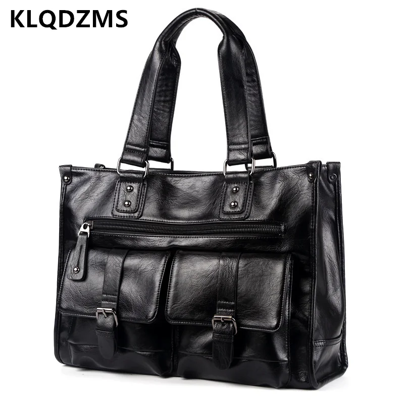 KLQDZMS Vintage Men's Handbag Briefcases Fashion Unisex  Shoulder Bags Trendy  Men's Document Bags Unique Men Bags Classic Black