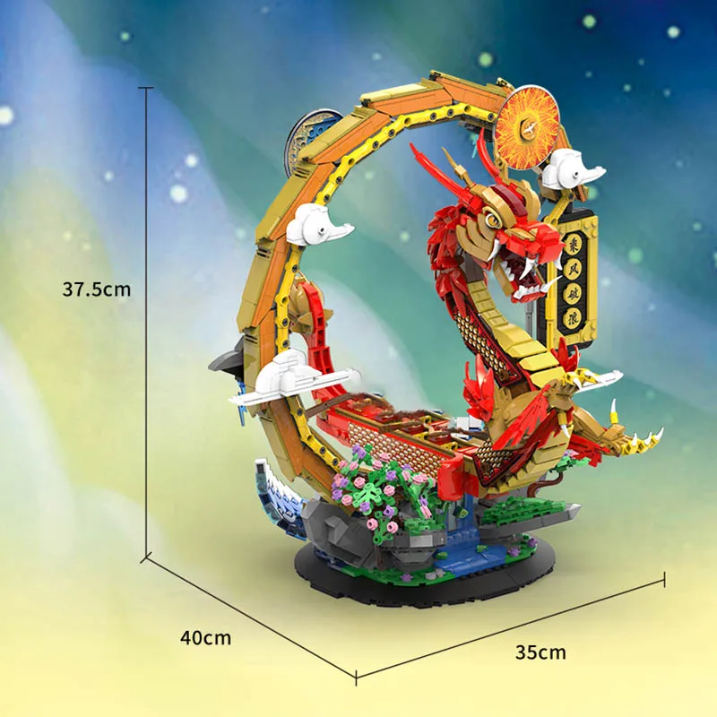 

New DIY Chinese Dragon Boat Building Blocks MOC Creative Ship Model Assembly Bricks With Figures Educational Toys for Kids Gifts