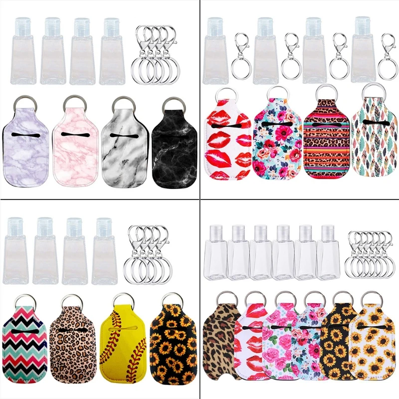 

6 Sets Reusable 30ml Empty Sanitizer Refillable Bottle with Keychain Carriers