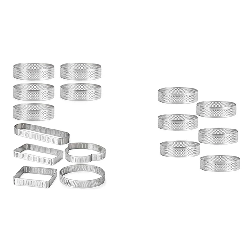 

6 Pcs Mini Tart Ring Stainless Steel Tartlet Mold & 10Pcs Round Perforated Tart Ring Bundle With 4 Shapes Tart Rings
