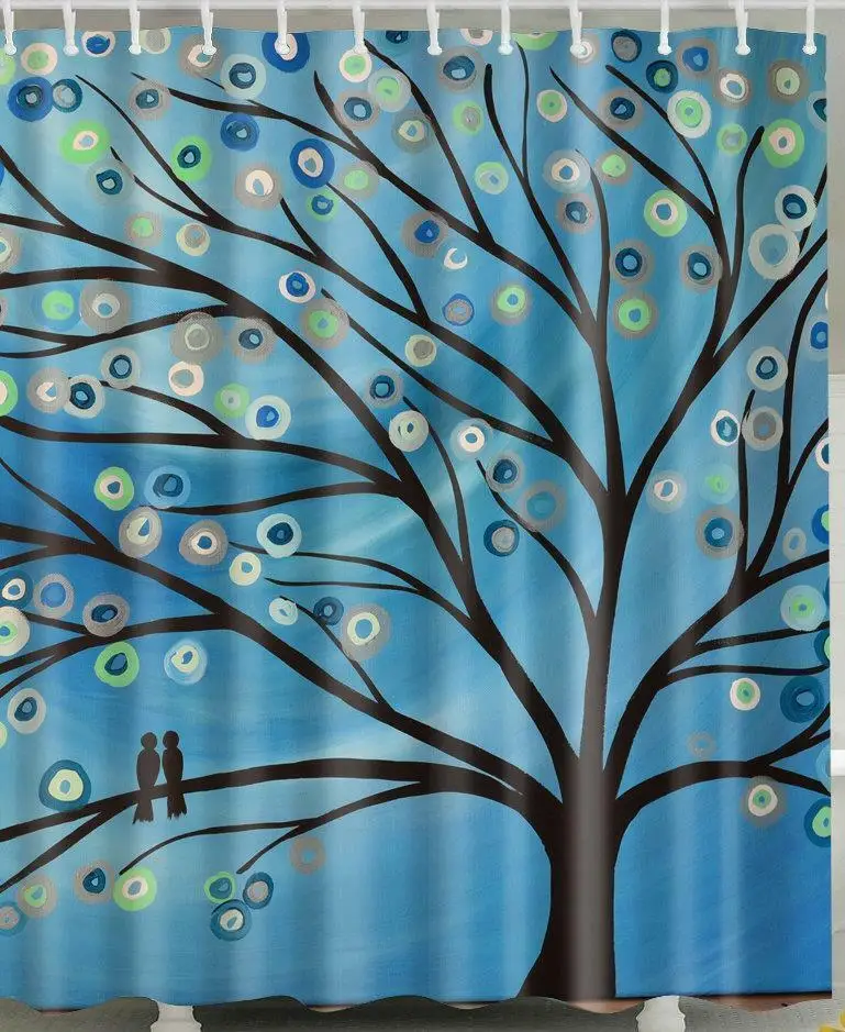 

Tree With Peacock Feathers Bathroom Shower Curtain Polyester Hooks
