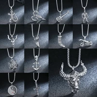 new fashion vintage animal cross bull guitar pendant necklace for women men gift long chain punk jewelry accessories choker goth