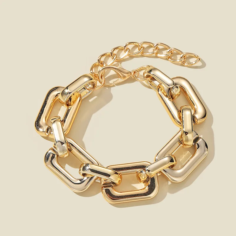 

Punk Gold Silver Color Geometric Rectangle Cuban Chain Bracelets For Men Women Hyperbole Thick Chunky Chain Bracelet Jewelry