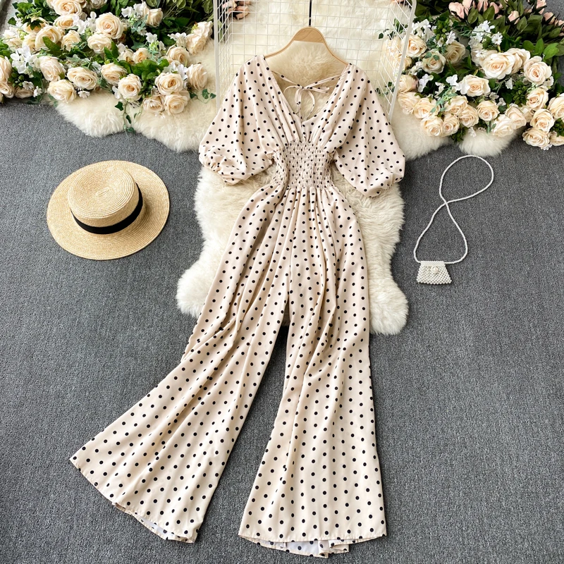 Женские комбинезоны в горошек корейские Комбинезоны с V-образным вырезом