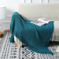 inyahome tassel knitted woven blankets throw green color sofa home decor blanket farmhouse warm woven blanket manta para sof%c3%a1
