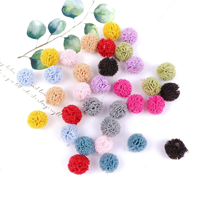 

20pcs/lot 25mm Lace Ball DIY Gauze Elastic Flower Pompoms Craft Plush Mesh Pendant For Head Hair Wedding Dress Sew Accessories