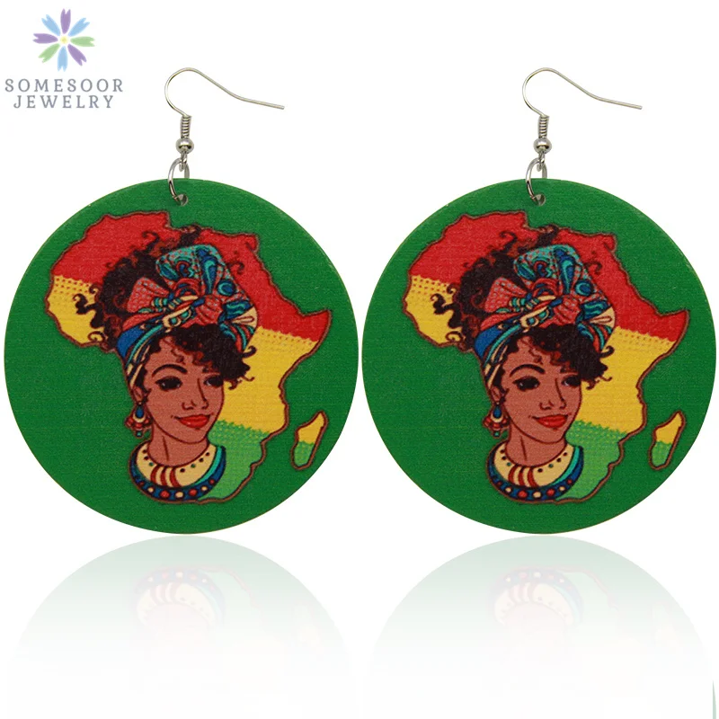 SOMESOOR африканские цвета карта деревянные висячие серьги афро этнические головные