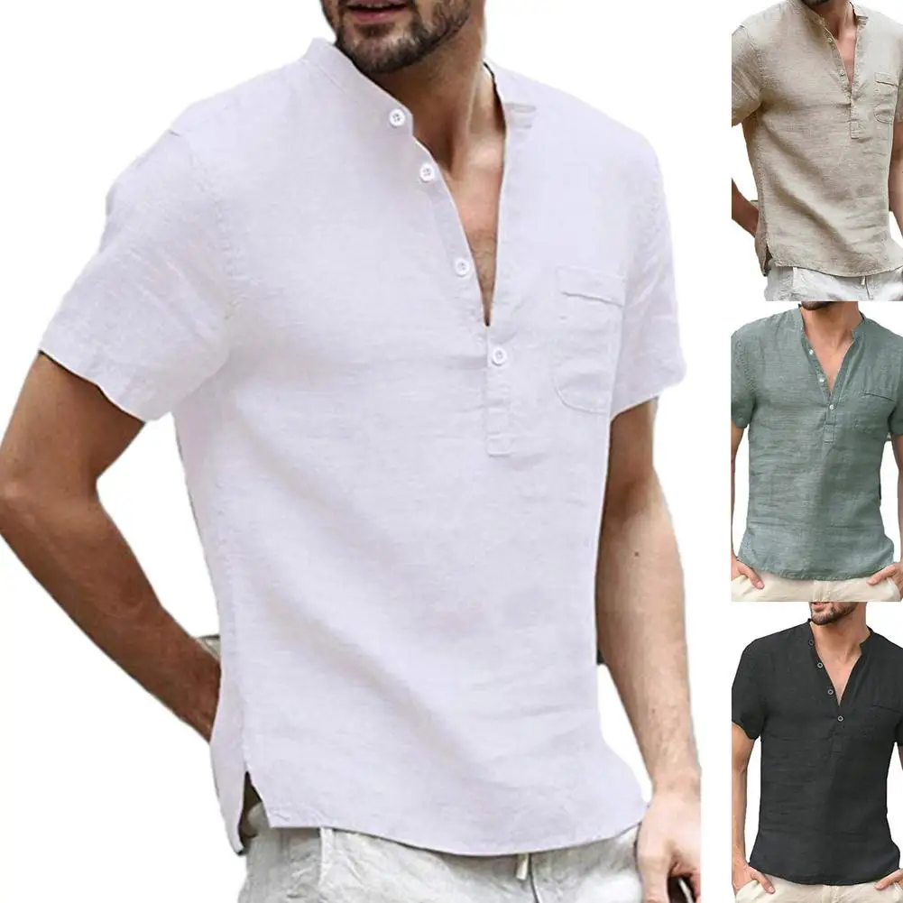 

Рубашка-поло мужская с коротким рукавом, повседневная сорочка с воротником-стойкой, с вышивкой, в деловом стиле, лето