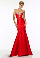 2019 attractive sweetheart long satin beading formal backless sleeveless vestido de noche 2019 red prom gown bridesmaid dress