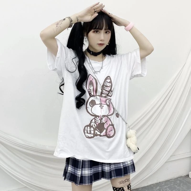 Женские готические футболки с графическим принтом QWEEK женская одежда кролика