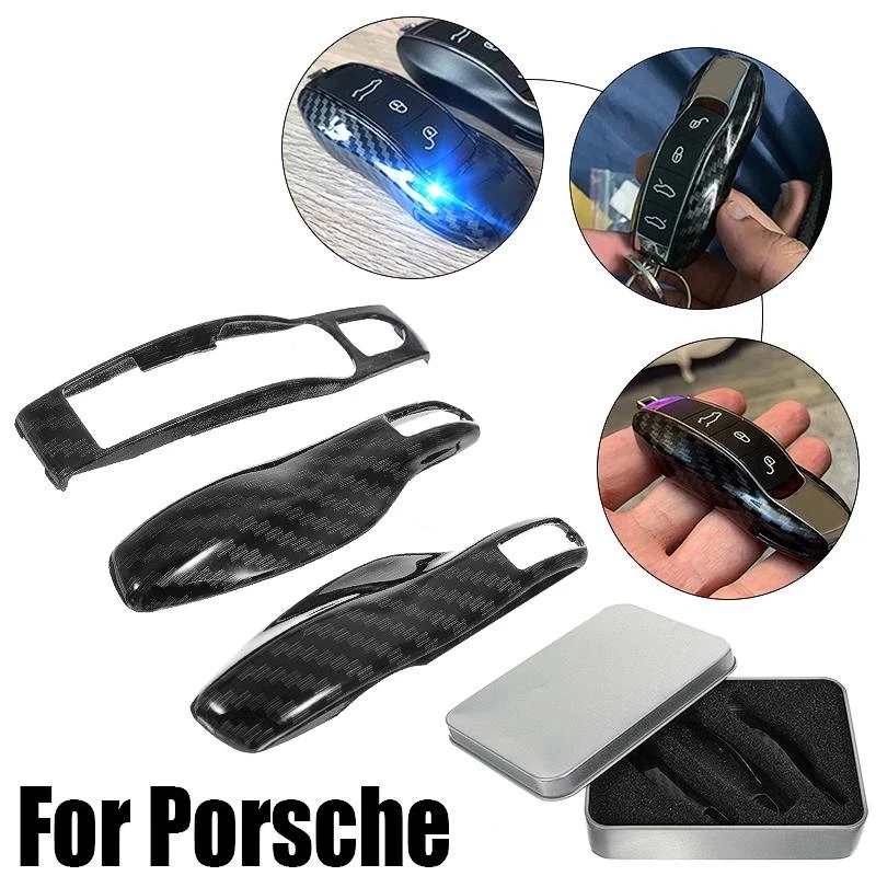 

3Pcs Carbon Fiber Remote Key Cover Case Fob for -Porsche Boxster Cayman 911 Panamera Cayenne Macan