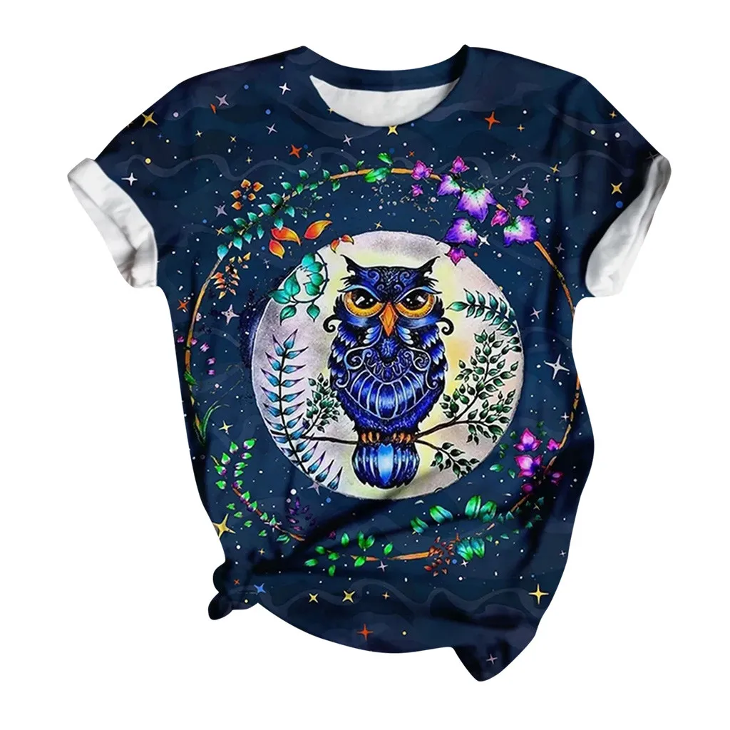 

O-Neck Blouse Size T-Shirt Animal Plus Women Sleeve Tops Short 3D Printed Tee Women's Blouse Casual Tops