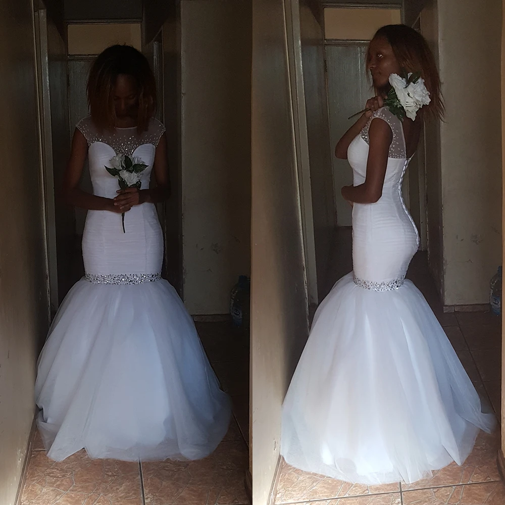 Свадебное платье с рукавами-крылышками белое простое Тюлевое свадебное русалки