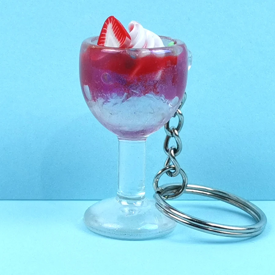 Red Acrylic Cute Keychain Ice Cream Pearl Milk Tea Drink Bottle Keyring Bag Pendant Couples Women Men Girl Gift Trinket Dropshipping - Цвет: Red