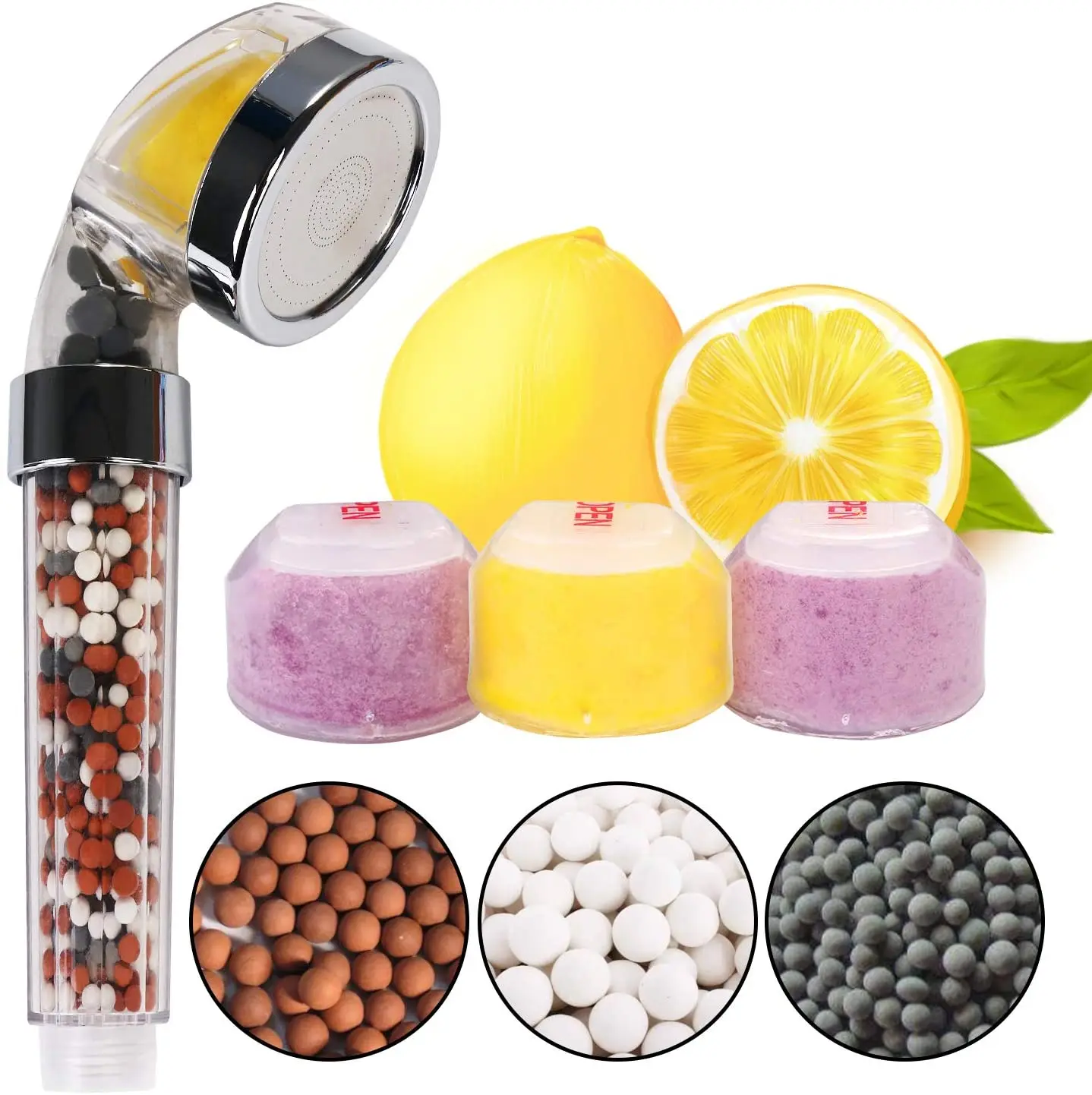 Filtro filtragem de fragrância, vitamina c/limão/lavanda/rosa, cabeça de chuveiro, miçangas de íon mineral, aroma, alta pressão, imperdível