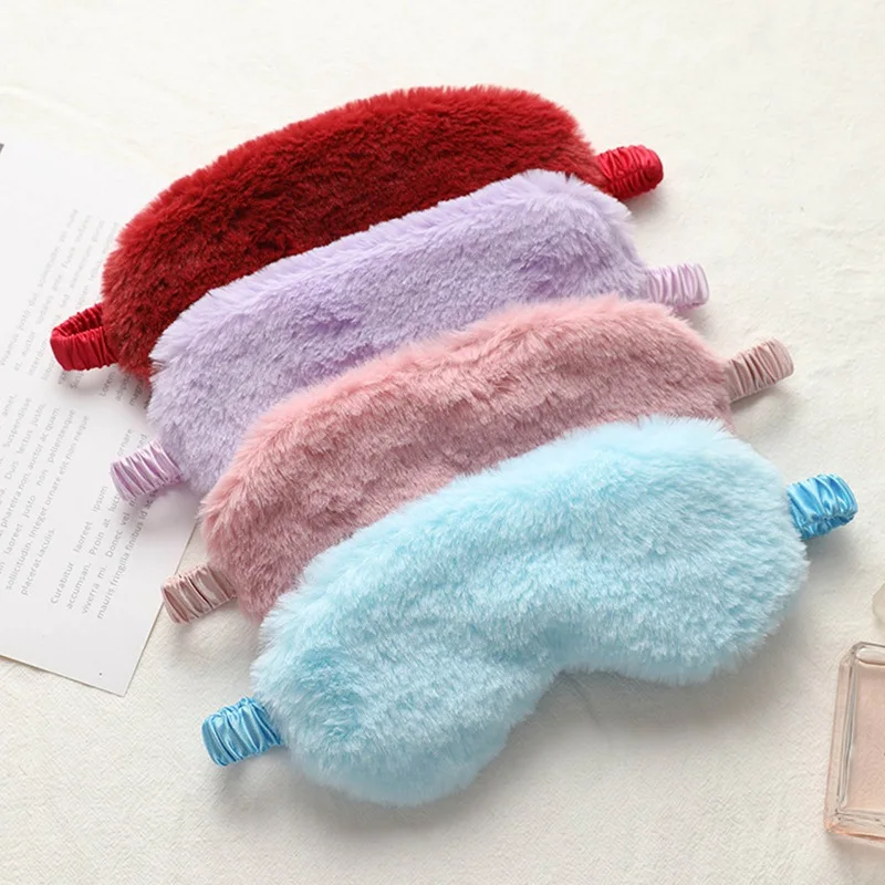 

Women Soft Rabbit Fur Sleeping Mask 3D Cartoon Fluffy Faux Silk Satin Blindfold Drop Shipping Warm Winter Eye Cover Sleep Aid