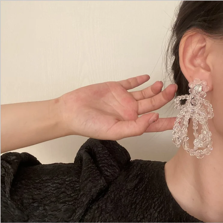 

Crystal beaded bow earrings female retro temperament elegant earrings