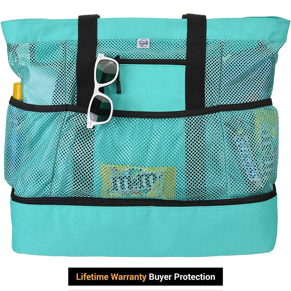 Сетчатая пляжная сумка тоут многофункциональная изолированная на молнии для