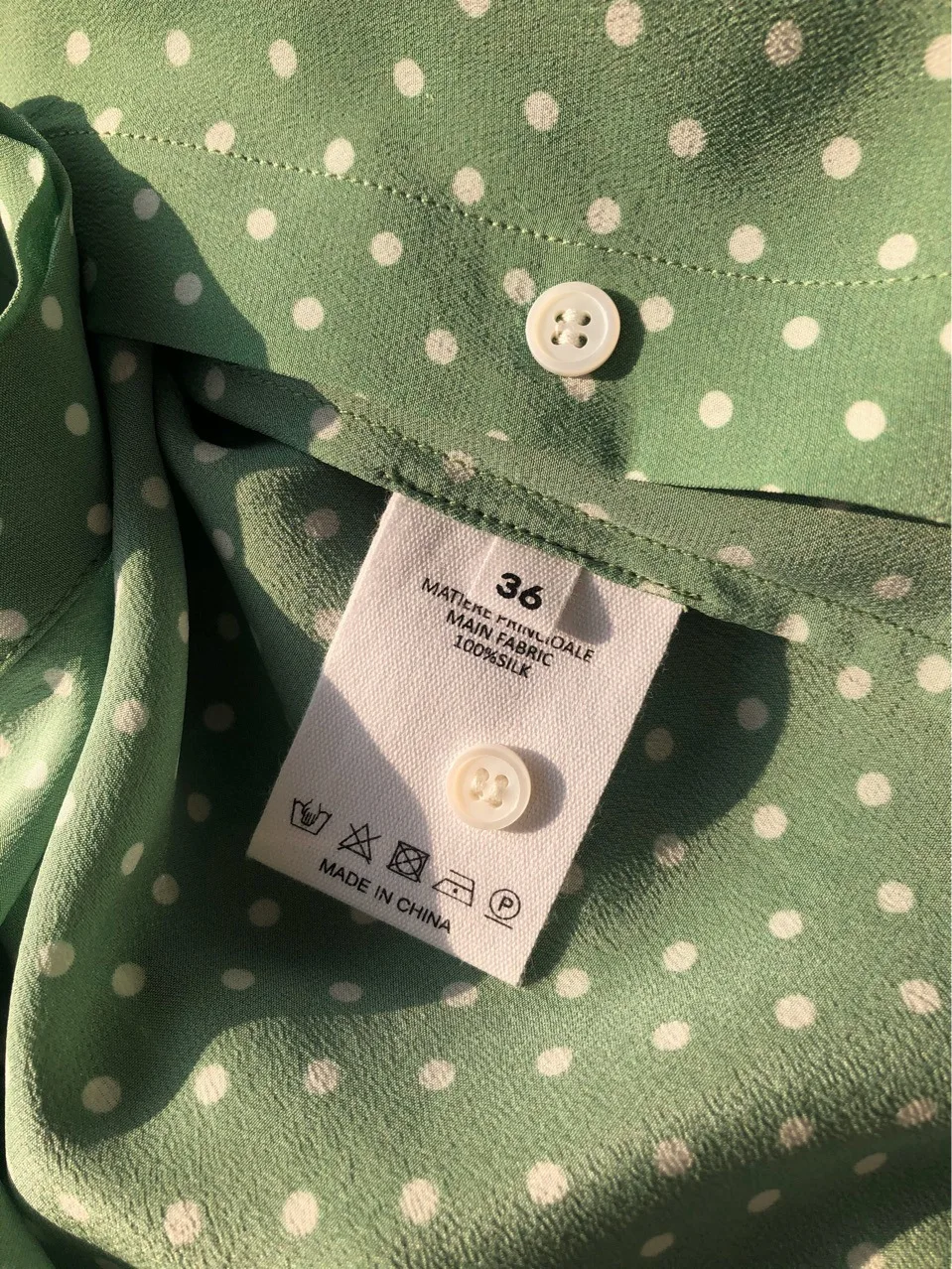 

100% Silk Fresh Dot Bow Women Blouse Casual Green Long Sleeve Shirt Spring Autumn Top