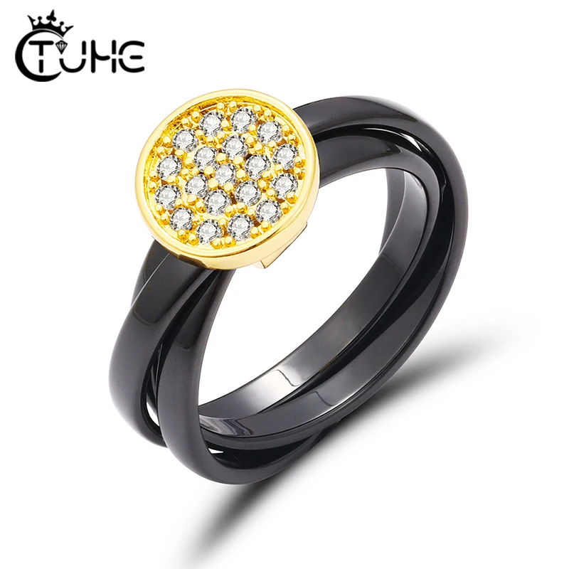 Золотое сердце квадратное круглое двойное черное крестовое керамическое кольцо