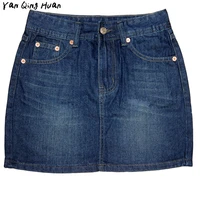 summer women denim skirt button plus size vintage blue short mini skirts womens fashion casual slim was thin package hip skirt