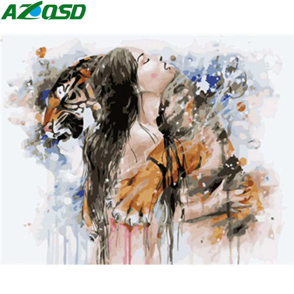 Набор для рисования по номерам на холсте AZQSD девочка тигр уникальный подарок