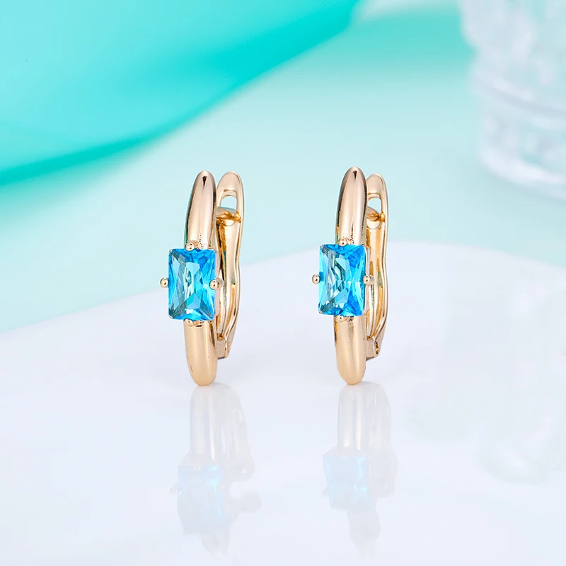gold-lake blue MAIKALE, простые квадратные CZ серьги-гвоздики для женщин, золото, серебро, цвет покрытый красным, синим, зеленым кубическим цирконием, милые ювелирные изделия, подарки для девочек - Окраска металла: gold-lake blue