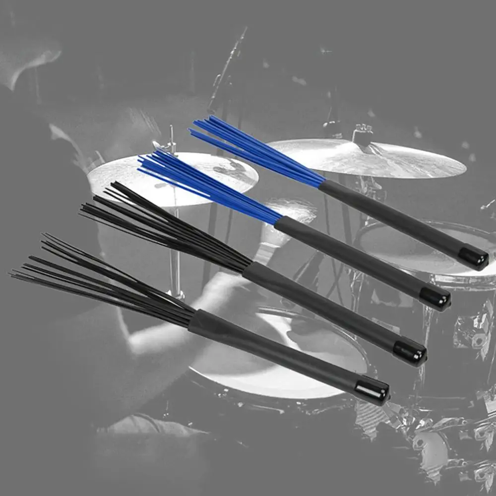 

1 Pair Retractable Rubber Handles Jazz Drum Brushes Sticks Nylon 32CM 1