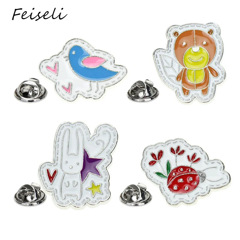 Feiseli Милая мультяшная птица Медведь Кролик Брошь для женщин детская рубашка