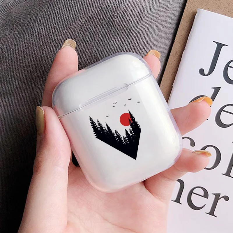 Чехол Airpods 1/2, прозрачный мягкий силиконовый чехол с рисунком восхода солнца для Bluetooth, беспроводной чехол для наушников, чехол для зарядки, сумки