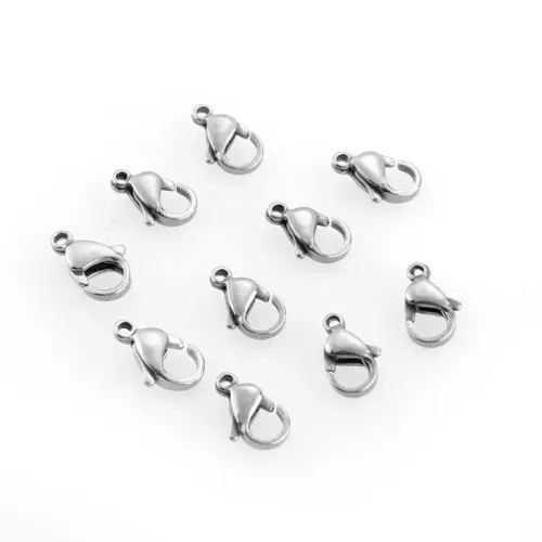 

10 x Lobster Clasp Stainless Steel Silver 11 x 6 mm
