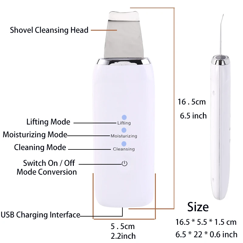 

Blackhead Removal Skin Scrubber Ion Vibration Acne Exfoliating Peeling Spatula Ultrasonic Deep Face Cleaning Pore Cleaner Tool