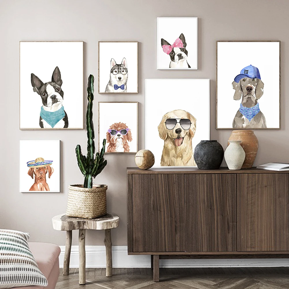 

Pet Dog Prints And Posters Cute Cool Dogs Glasses Canvas Painting Illustration Funny Wall Art Pictures Living Room home Decor