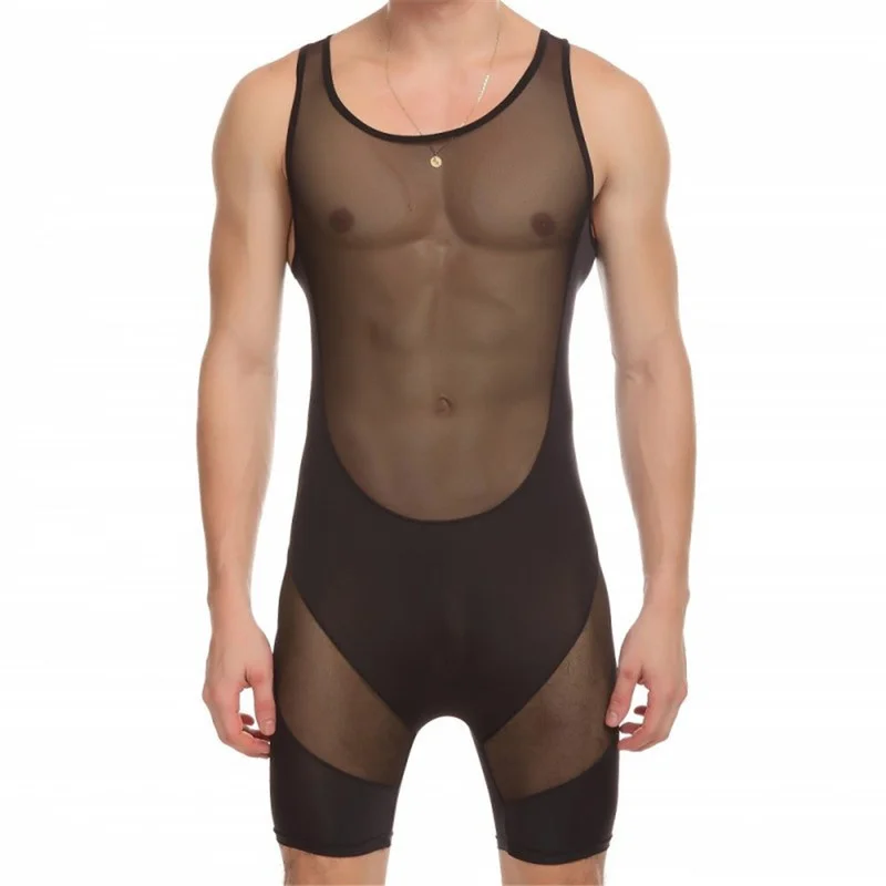 

Sexy Mens Undershirts Bodysuits Jumpsuits Underwear See Through Wrestling Singlet One-Piece Leotard Men Vests Gay Swim Beachwear