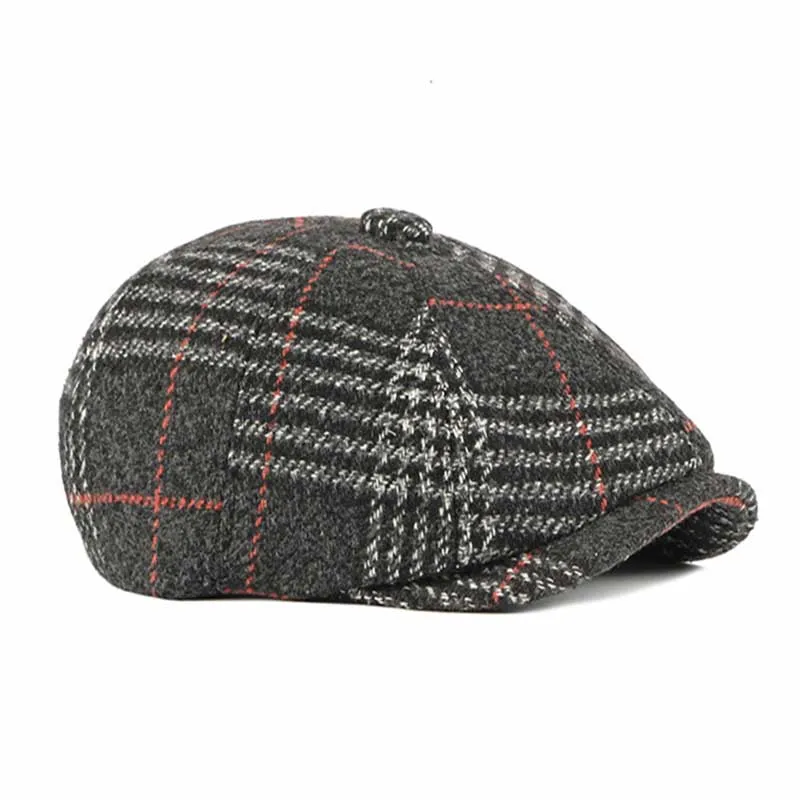 Fibonacci Autumn Winter Wool Beret Men Dad Hat Brand Quality Plaid flatcap vintage newsboy cap