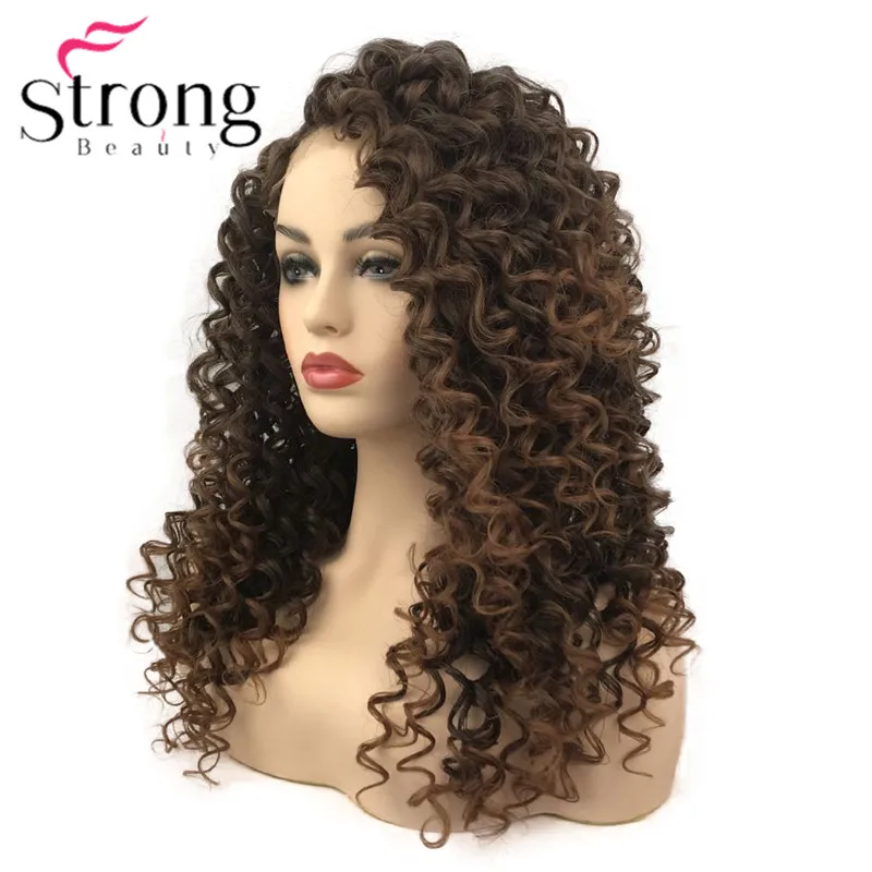 StrongBeauty Lace Front Wig Long Curly Brown Highlighted Heat Ok Synthetic Hair COLOUR CHOICES | Шиньоны и парики