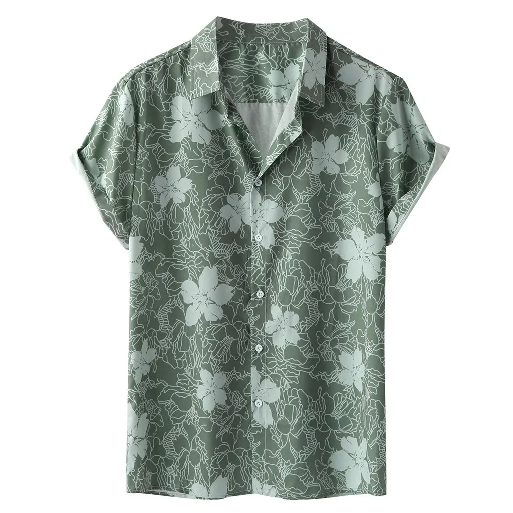 Casual Printed Short Sleeve Shirt Men Streetwear 2020 Hawaii Beach Oversize Blouse Summer Fashion Harujuku Shirts For #9 | Мужская