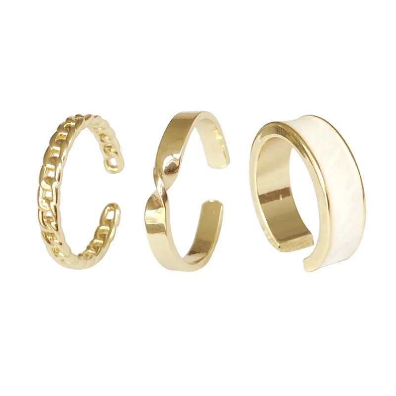

3pcs/set New Fashion Metal Irregular Round Open Ring Set Width Joints Index Finger Enamel Rings Set for Women Party Jewelry Gift