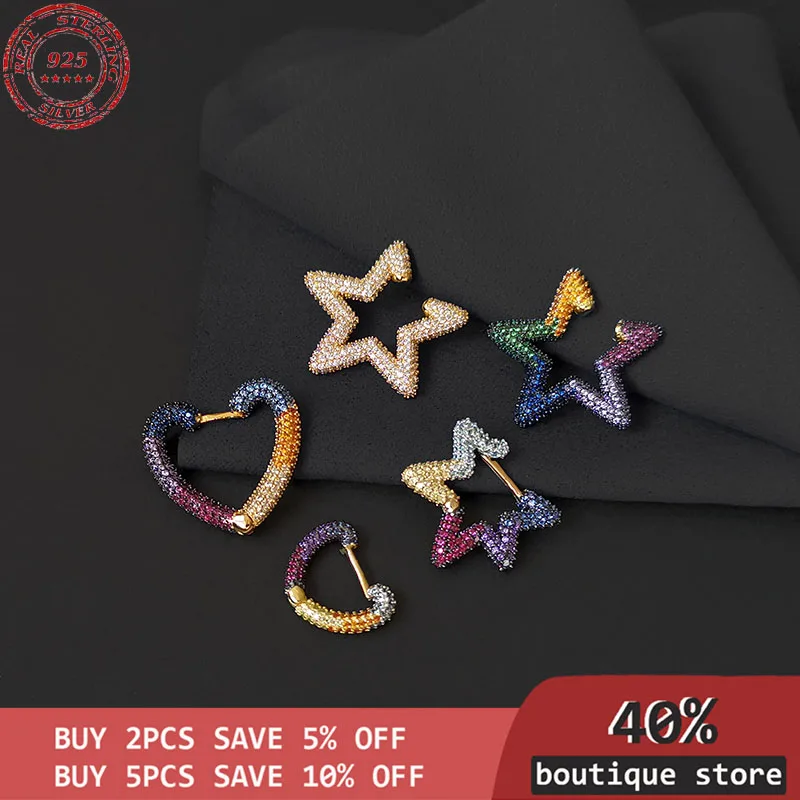

Sterling Silver S925, rainbow earrings, five pointed star, multi circle, fashion, luxury jewelry, Monaco
