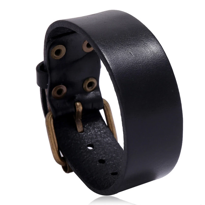 Браслет женский мужской черный из натуральной кожи в готическом стиле |